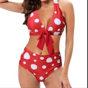 NEW Red & White Polka Dot Two Piece Bikini Swimsuit Set